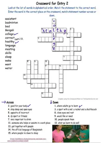 Crossword for spellings