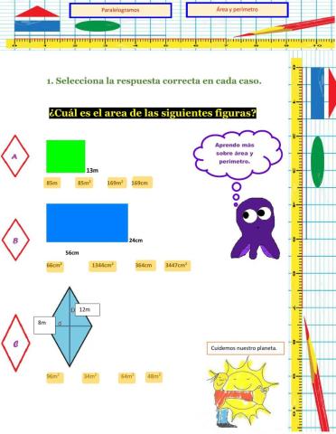 Área y perímetro de paralelogramos