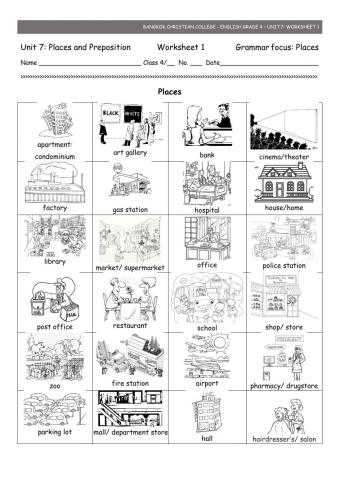 unit 7 worksheet 1  places