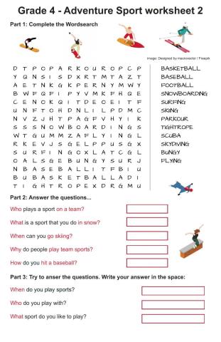 Sport vocabulary- word search and Q&A