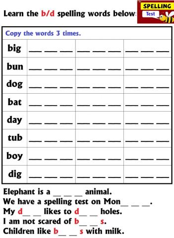 Spelling list ('b'+'d')