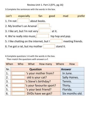 Review.Unit 1. Part 2.(EP1,pg.16)