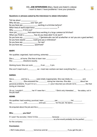 ESL Job interviews: Mary, Sarah and Adam.