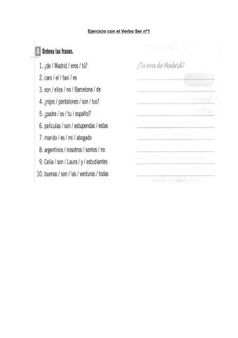 Ordenar frases con verbo ser