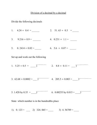 Dividing decimals by decimals