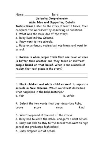 Main Idea and Supporting Details