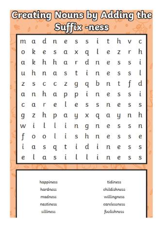 Word search -ness T2AW2A