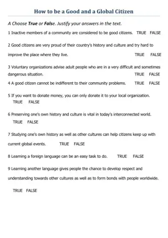UNIT 6 How to be a good and a global citizen TRUE OR FALSE