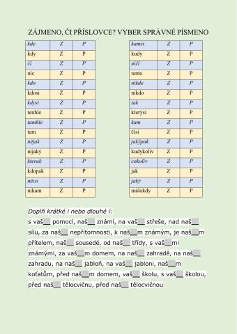 Zájmena - VERZE