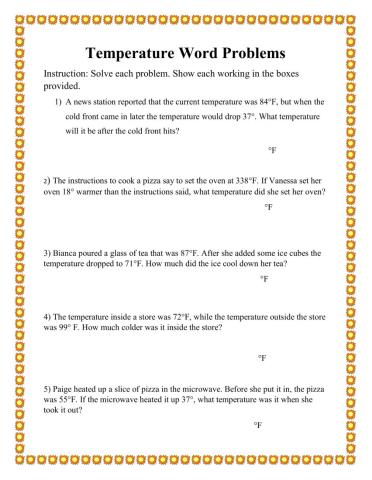Temperature Word Problems