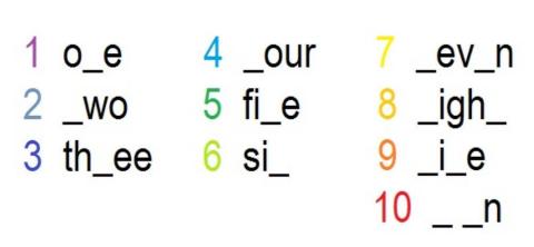 Numbers-fill in the gaps