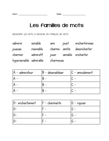 Les familles de mots
