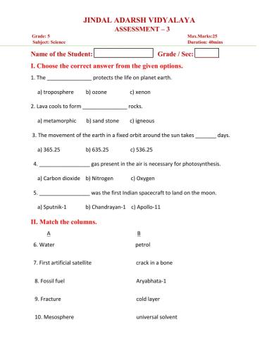 Grade 5 Science Assessment 3