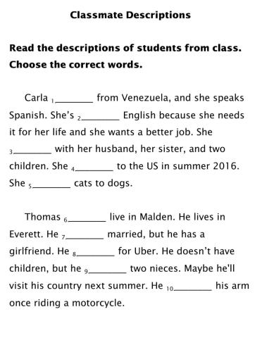 Classmate Descriptions