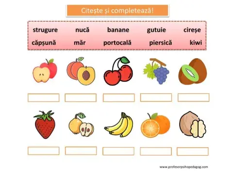 Citește și completează! (Fructe)