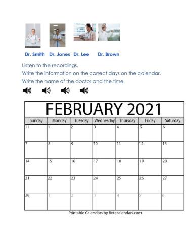 Writing doctor's appointment information on a calendar