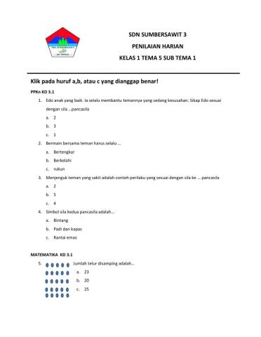 Tema 5 sub tema 1 kelas 1