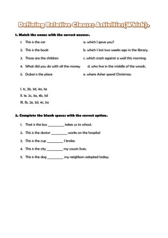 Defining Relative Clauses Activities(Which).