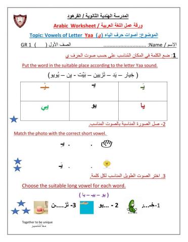 Vowels of the letter yaa