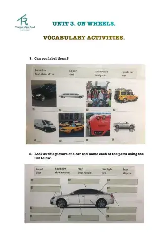 VOCABULARY: TYPES OF CARS AND PARTS OF A CAR. 