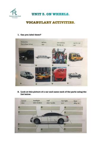 VOCABULARY: TYPES OF CARS AND PARTS OF A CAR. 