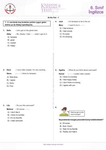 Grade 6 Kazanım testi- 8