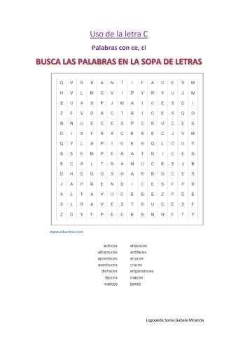 Palabras con Ce, ci