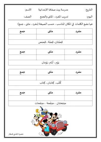حكاية ورورد - المفرد، المثنى ، الجمع