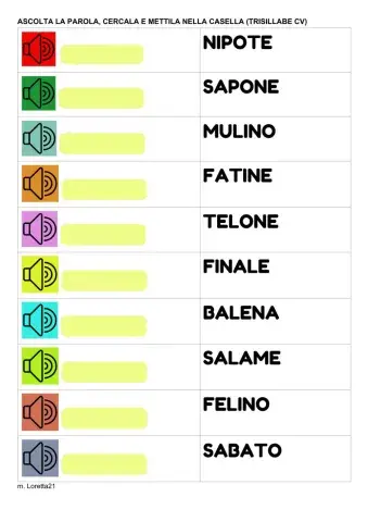Ascolto e lettura parole trisillabe piane (cv)
