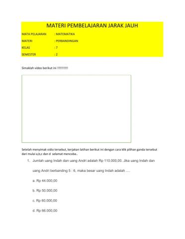 Latihan Soal Perbandingan Kelas 7