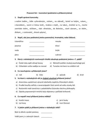 9.R Tvarosloví - podstatná a přídavná jména