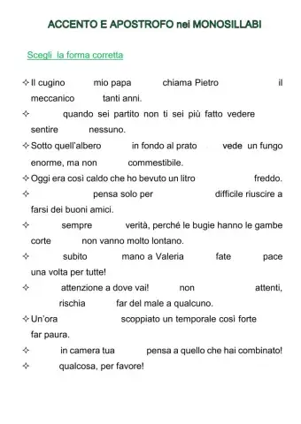 ACCENTO E APOSTROFO nei monosillabi