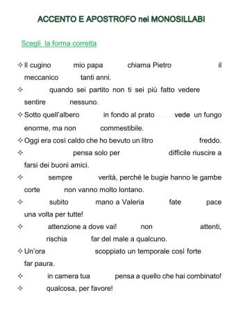 ACCENTO E APOSTROFO nei monosillabi