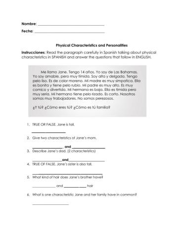 Physical Characteristics and Personality Traits