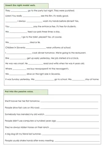 Revision exercises (modals, tenses, passive)