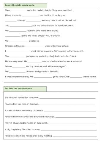 Revision exercises (modals, tenses, passive)