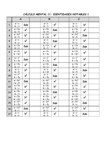 Cálculo mental 11: identidades notables 1