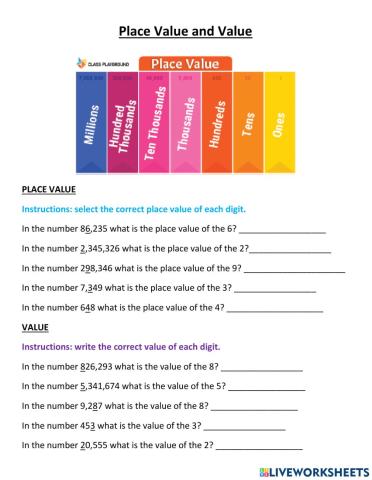 Place Value and Value To Millions