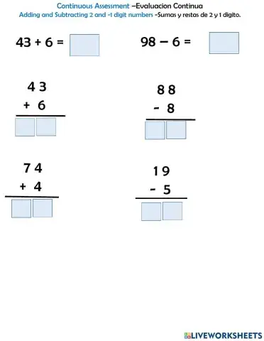 Adding and subtracting 2 and 1 digit number
