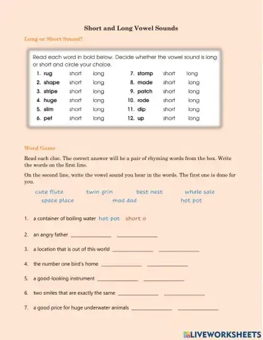 Short and Long Vowel Sounds