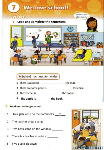 School things + Preposition of places + Yes No