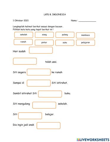 Melengkapi kalimat dari bacaan