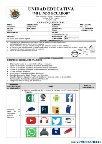 Examen del Primer Quimestre de Computación de Octavo Grado