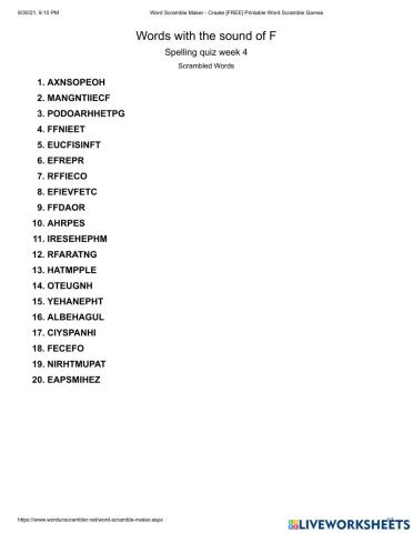 Word with the sound of F