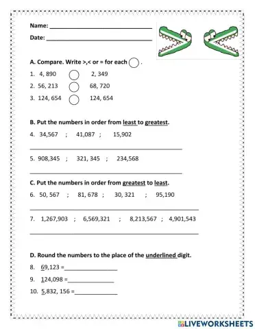 Comparing and Ordering Numbers - Rounding