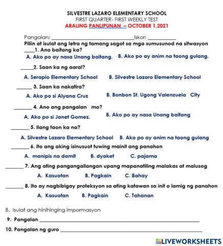 Mga impormasyon at pangangailangan ng bata