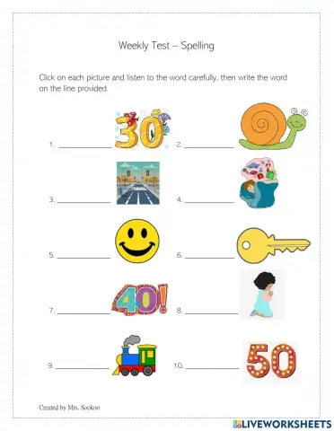 Weekly Test Spelling 1st Oct