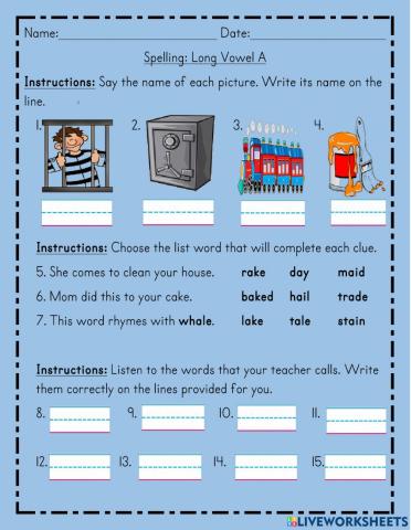 Long Vowel A Spelling Test