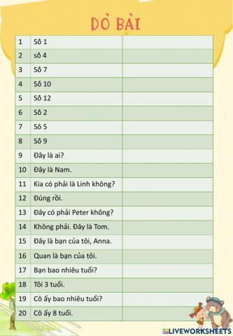 Dò bài lớp 3 1-10