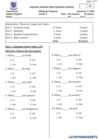 Assessment English Grade4